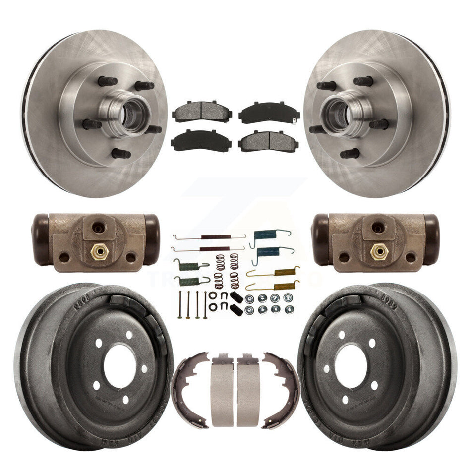 Front Rear Disc Brake Rotors Semi-Metallic Pads And Drum Kit (9Pc) For 1998-1999 Mazda B4000 RWD with 4-Wheel ABS With 10" Diameter K8S-103176