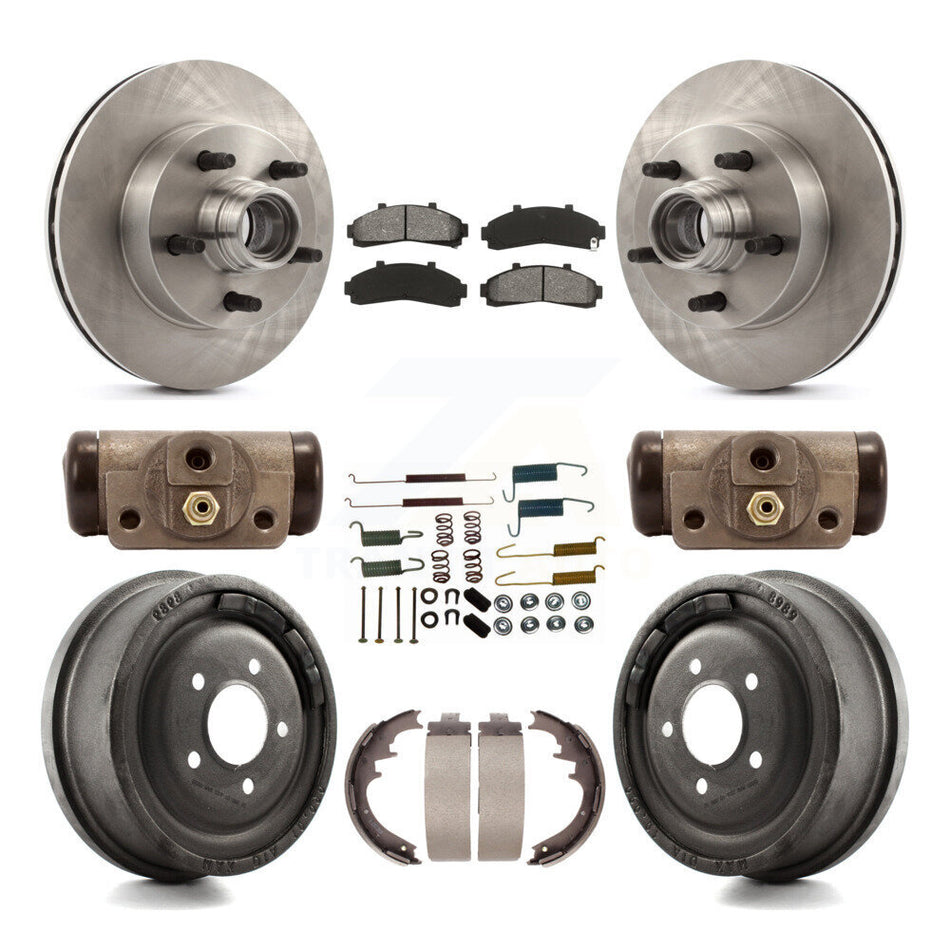 Front Rear Disc Brake Rotors Semi-Metallic Pads And Drum Kit (9Pc) For 1998-1999 Mazda B4000 RWD with 4-Wheel ABS With 10" Diameter K8S-103176
