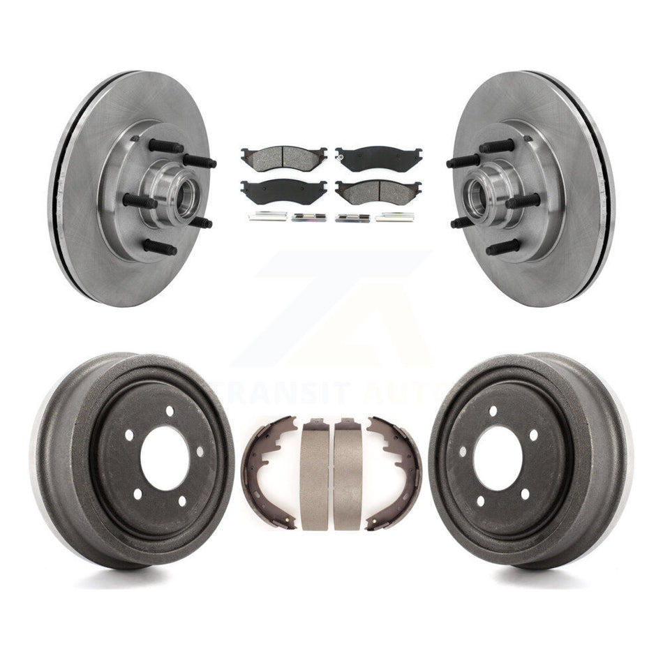 Front Rear Disc Brake Rotors Hub Assembly Semi-Metallic Pads And Drum Kit For 1999 Ford F-150 RWD With 5 Lug Wheels 14mm Wheel Lugs K8S-103459