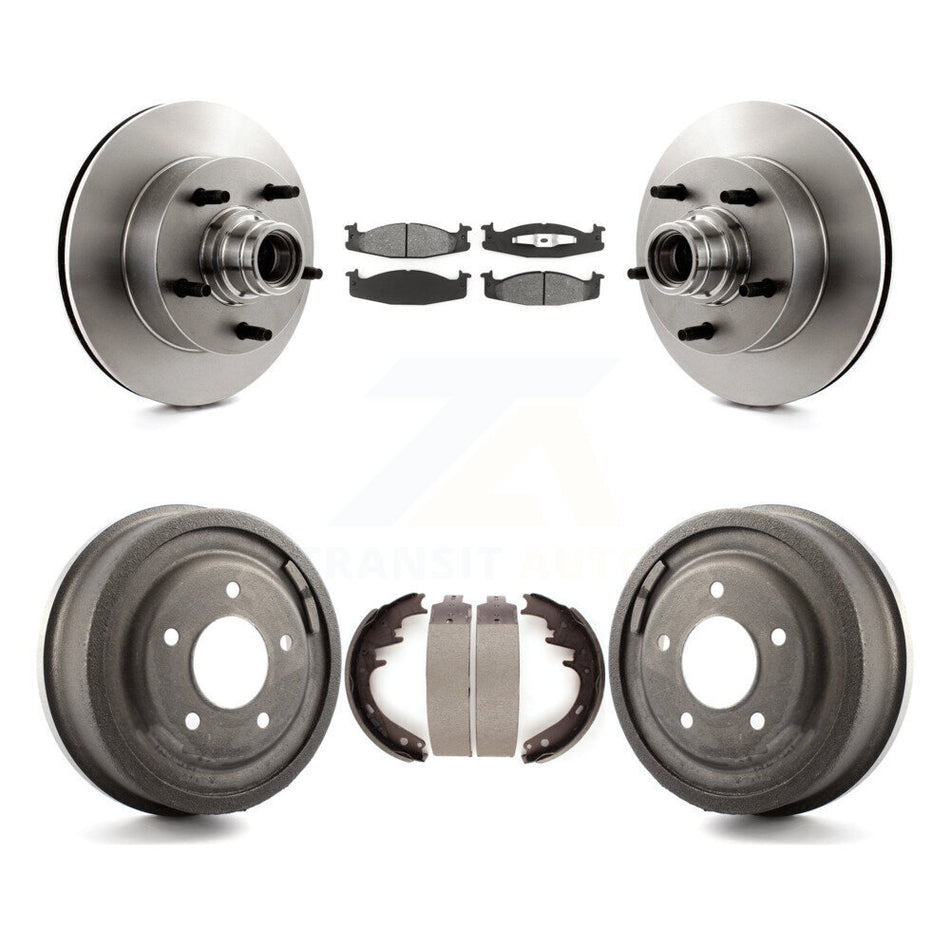 Front Rear Disc Brake Rotors Hub Assembly Semi-Metallic Pads And Drum Kit For Ford E-150 Econoline Club Wagon K8S-103466