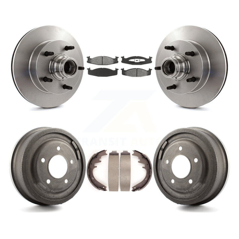 Front Rear Disc Brake Rotors Hub Assembly Semi-Metallic Pads And Drum Kit For 1997-1999 Ford E-150 Econoline 2-Wheel ABS K8S-103467