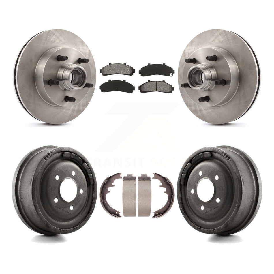 Front Rear Disc Brake Rotors Hub Assembly Semi-Metallic Pads And Drum Kit For 1998-1999 Mazda B4000 RWD with 4-Wheel ABS With 10" Diameter K8S-103474