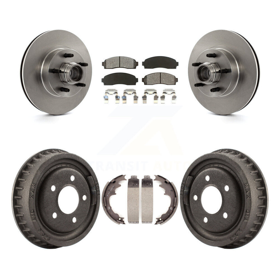 Front Rear Disc Brake Rotors Hub Assembly Semi-Metallic Pads And Drum Kit For 2006-2009 Ford Ranger RWD With 9" Diameter K8S-103475
