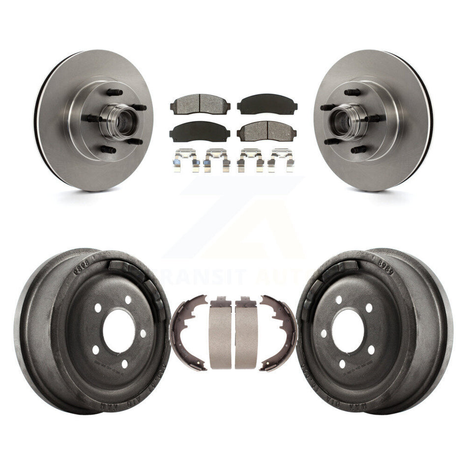 Front Rear Disc Brake Rotors Hub Assembly Semi-Metallic Pads And Drum Kit For 2006-2009 Ford Ranger RWD With 10" Diameter K8S-103476