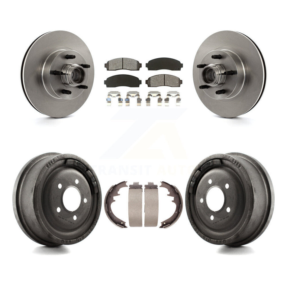 Front Rear Disc Brake Rotors Hub Assembly Semi-Metallic Pads And Drum Kit For 2006-2009 Ford Ranger RWD With 10" Diameter K8S-103476
