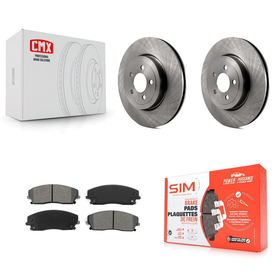 Front Disc Brake Rotors And Semi-Metallic Pads Kit For 2015-2018 Dodge Charger RWD with 3.6L With 345mm Diameter Rotor K8S-103631