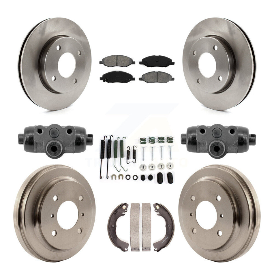 Front Rear Brake Rotor Semi-Metallic Pad Drum Kit (9Pc) For Nissan Versa With 4 Wheel ABS K8S-104220