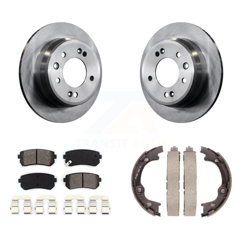 Rear Disc Rotors Semi-Metallic Pads & Parking Brake Shoes Kit For Hyundai Tucson Elantra K8S-104292