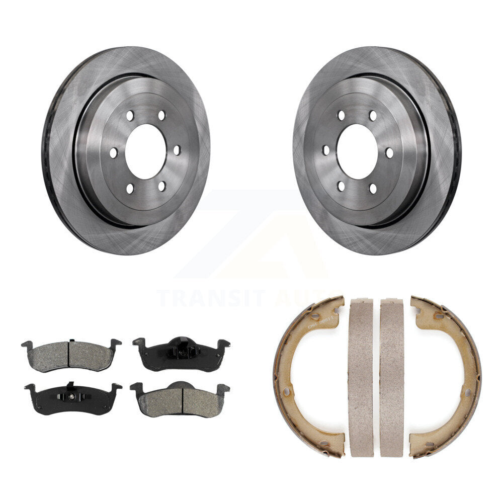 Rear Disc Rotors Semi-Metallic Pads & Parking Brake Shoes Kit For Ford Expedition Lincoln K8S-104315
