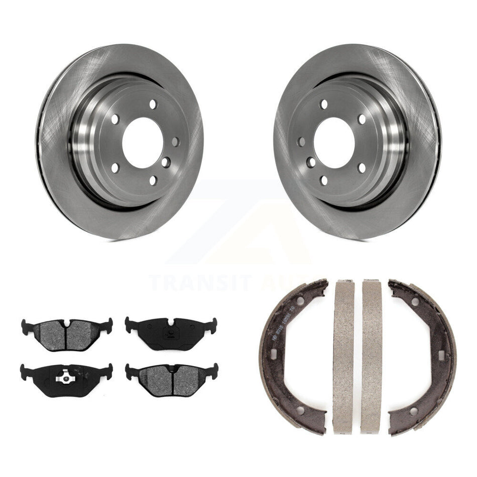Rear Disc Rotors Semi-Metallic Pads & Parking Brake Shoes Kit For BMW 540i 530i 528i 525i K8S-104323