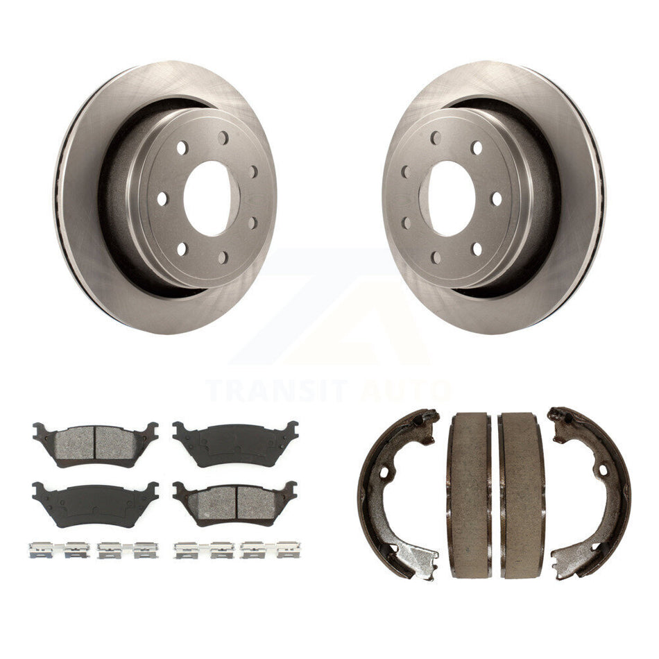 Rear Disc Rotors Semi-Metallic Pads & Parking Shoes Kit For Ford F-150 With 7 Lug Wheels K8S-104348