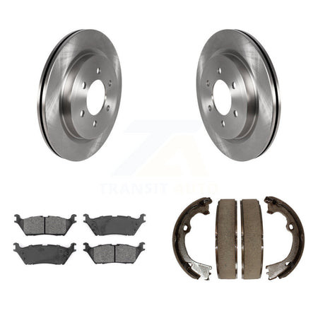 Rear Disc Rotors Semi-Metallic Pads And Parking Brake Shoes Kit For Ford F-150 K8S-104351