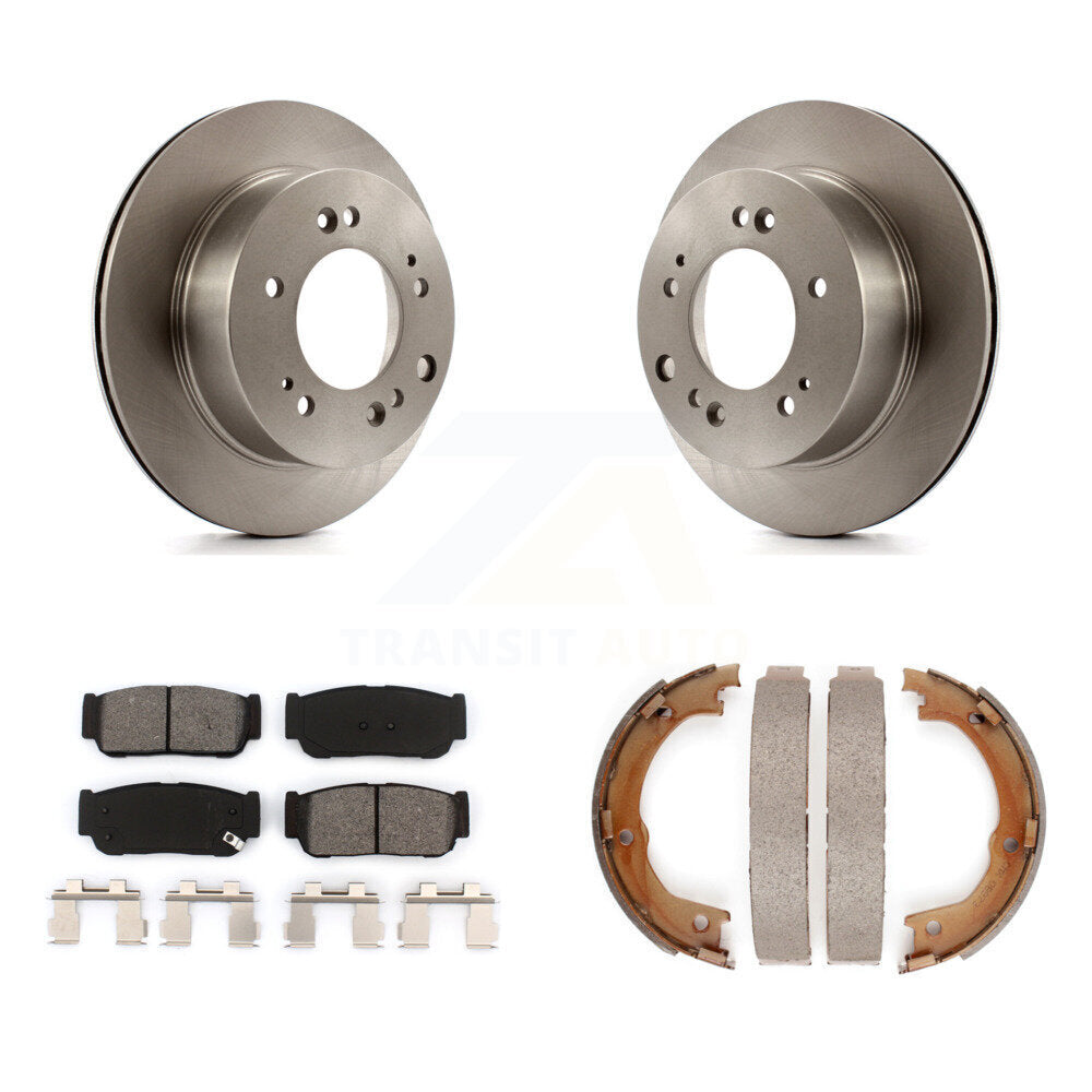 Rear Disc Rotors Semi-Metallic Pads And Parking Brake Shoes Kit For 2007-2009 Kia Sorento K8S-104376
