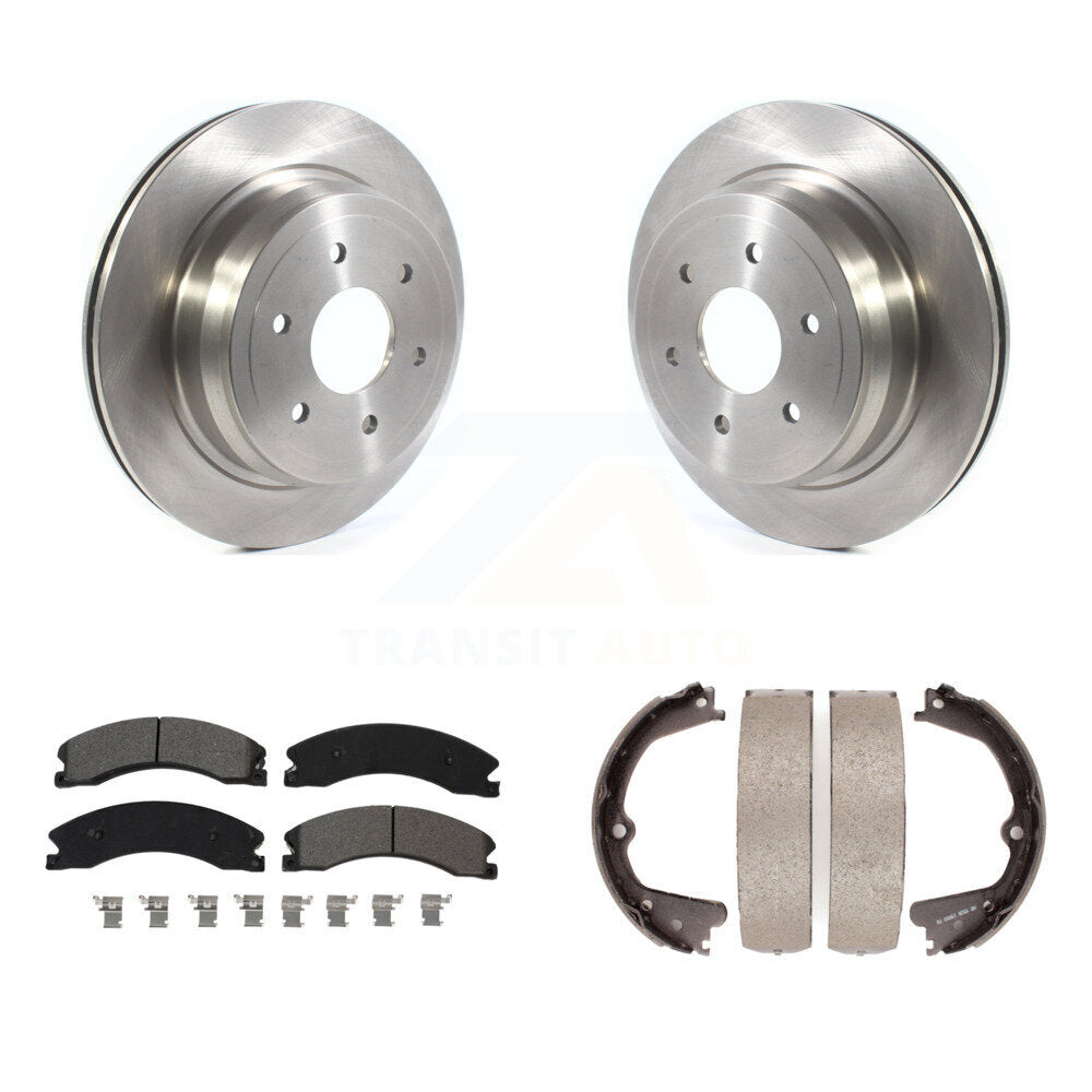 Rear Disc Rotors Semi-Metallic Pads Parking Brake Shoes Kit For 2016-2019 Nissan TITAN XD K8S-104396