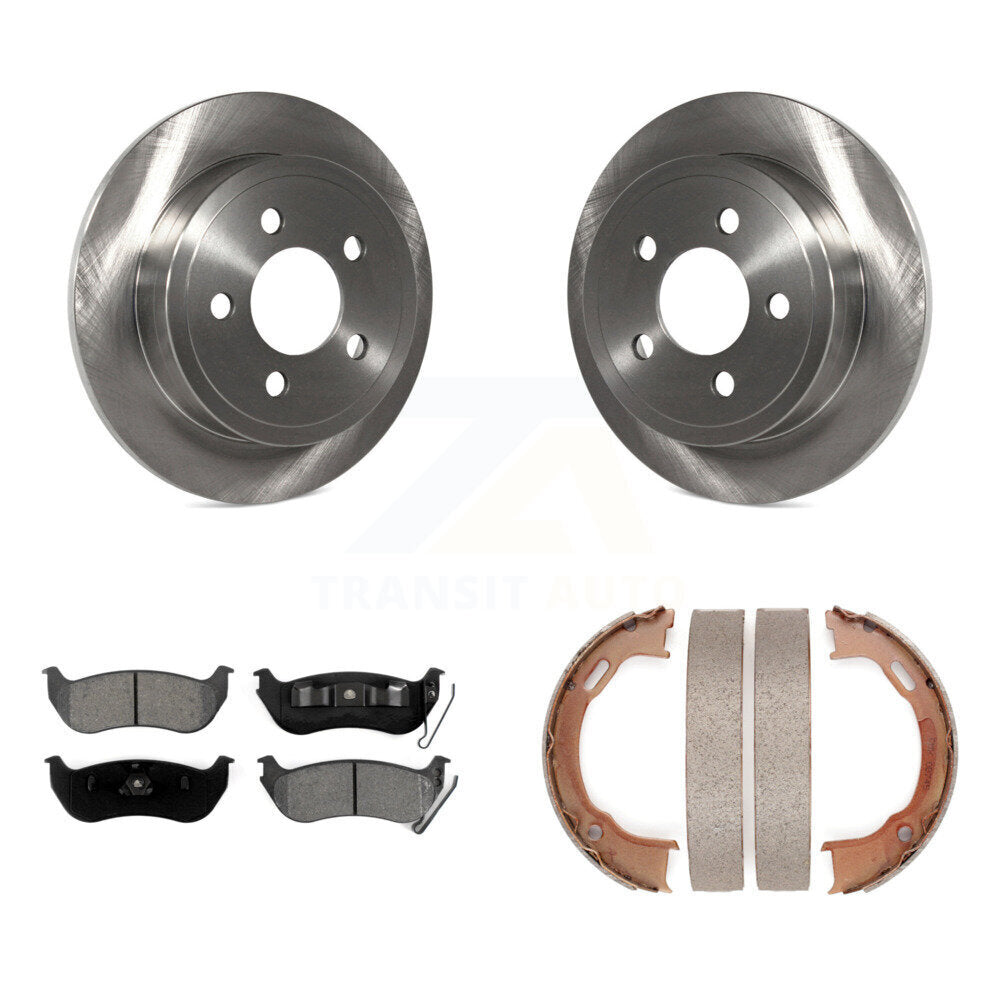 Rear Disc Rotors Semi-Metallic Pads Parking Brake Shoes Kit For Jeep Liberty Wrangler TJ K8S-104406