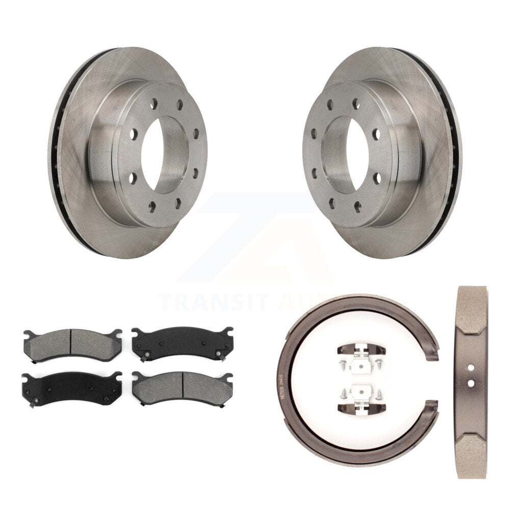 Rear Disc Rotors Semi-Metallic Pads Parking Shoes Kit For GMC Chevrolet Silverado 1500 HD K8S-104416