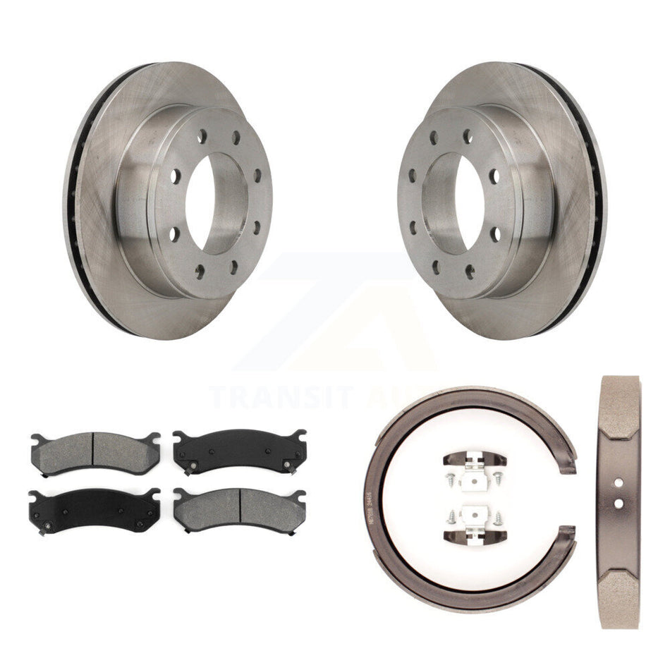 Rear Disc Rotors Semi-Metallic Pads Parking Shoes Kit For GMC Chevrolet Silverado 1500 HD K8S-104416