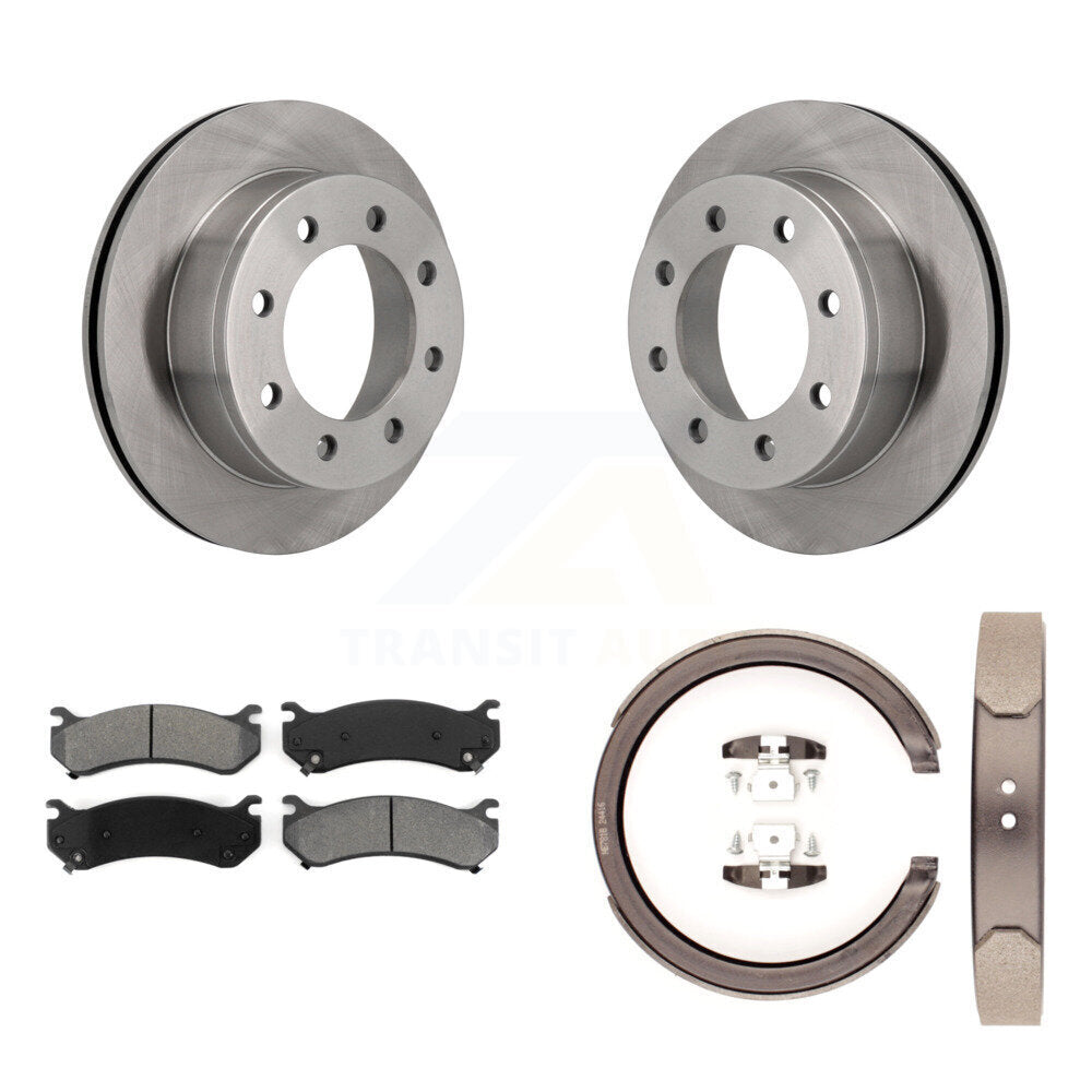 Rear Disc Rotors Semi-Metallic Pads Parking Brake Shoes Kit For GMC Sierra 2500 Yukon XL K8S-104417