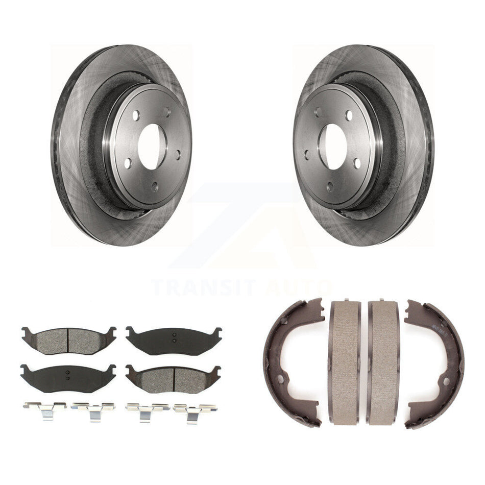 Rear Disc Rotors Semi-Metallic Pads Parking Shoes Kit For Ram 1500 Classic Dodge Chrysler K8S-104429