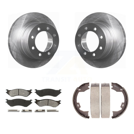 Rear Disc Rotors Semi-Metallic Pads Parking Brake Shoes Kit For Dodge Ram 1500 3500 2500 K8S-104433