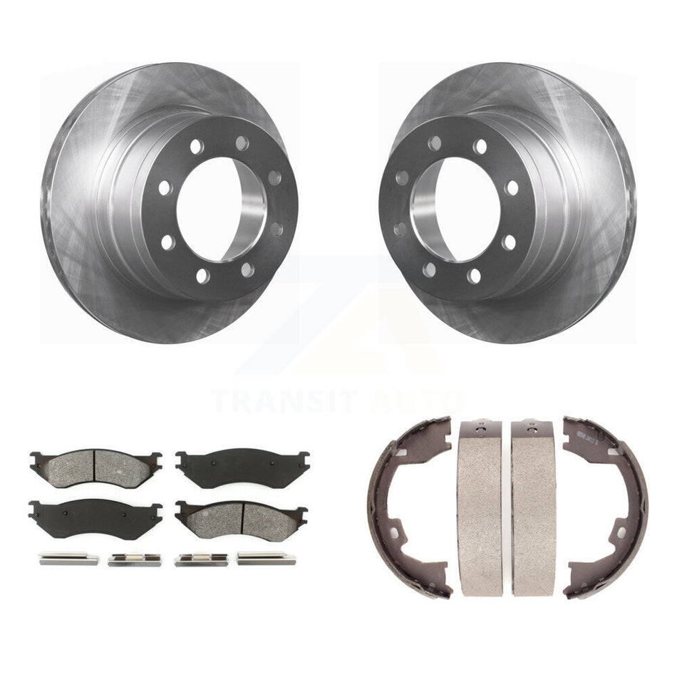 Rear Disc Rotors Semi-Metallic Pads Parking Brake Shoes Kit For Dodge Ram 1500 3500 2500 K8S-104433