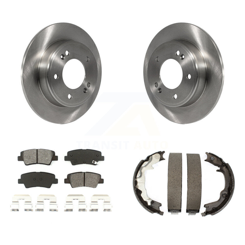 Rear Disc Rotors Semi-Metallic Pads And Parking Brake Shoes Kit For 2014 Kia Forte Koup K8S-104439
