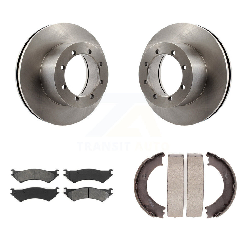 Rear Disc Rotors Semi-Metallic Pads And Parking Brake Shoes Kit For Ford E-350 Super Duty K8S-104444