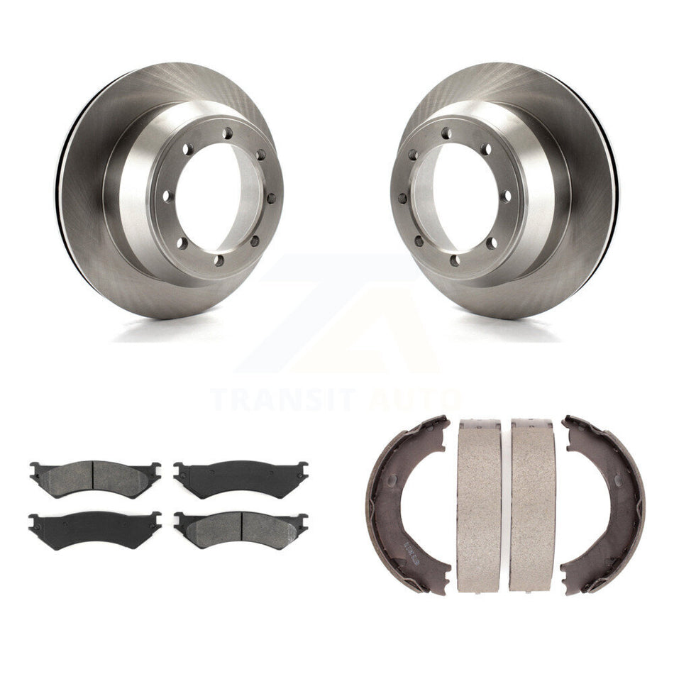 Rear Disc Rotors Semi-Metallic Pads Parking Shoes Kit For Ford E-350 Super Duty Econoline K8S-104445