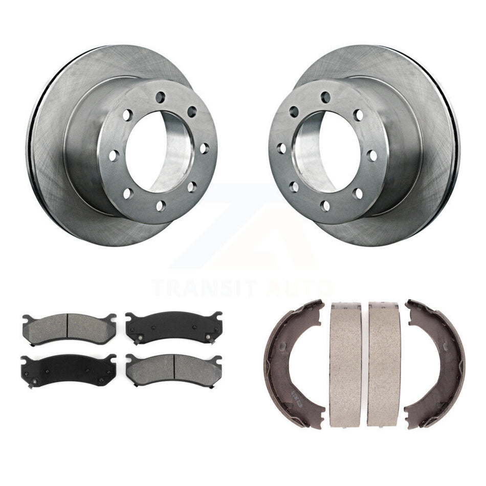 Rear Disc Rotors Semi-Metallic Pads & Parking Brake Shoes Kit For GMC Sierra 3500 Classic K8S-104447