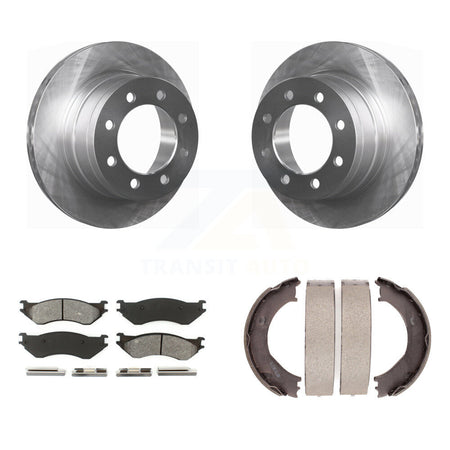 Rear Disc Rotors Semi-Metallic Pads & Parking Shoes Kit For 2003-2005 Dodge Ram 2500 3500 K8S-104452