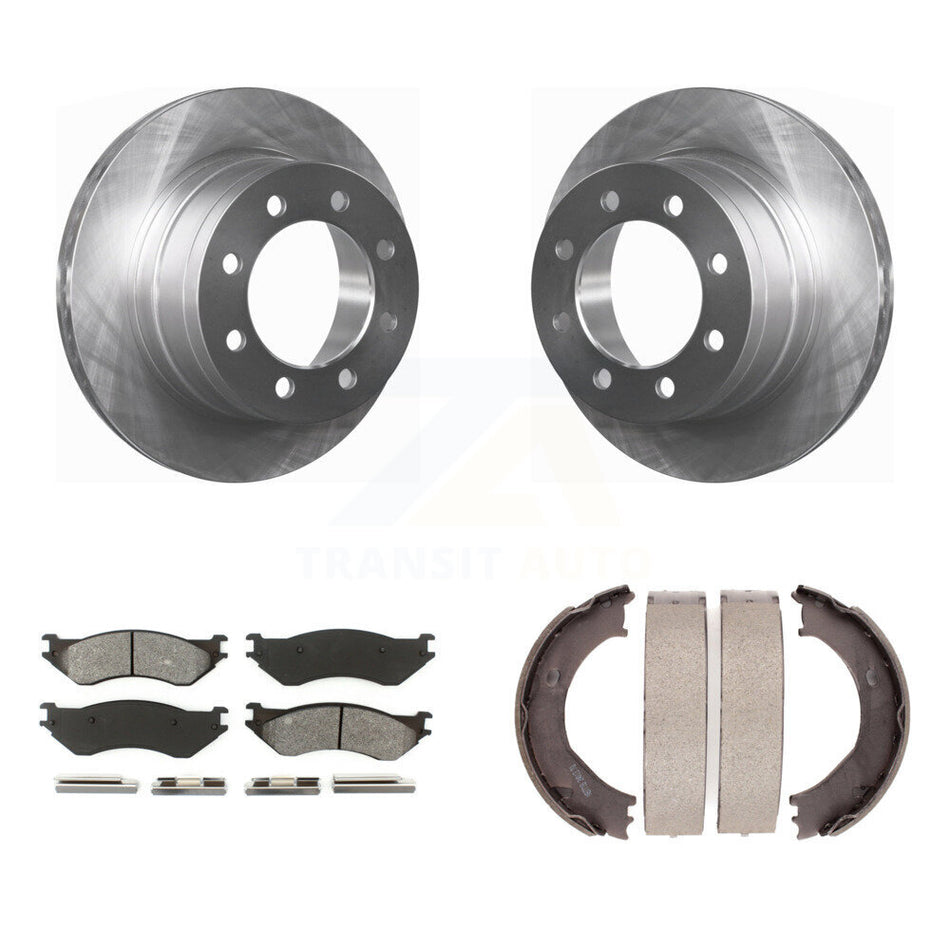 Rear Disc Rotors Semi-Metallic Pads & Parking Shoes Kit For 2003-2005 Dodge Ram 2500 3500 K8S-104452