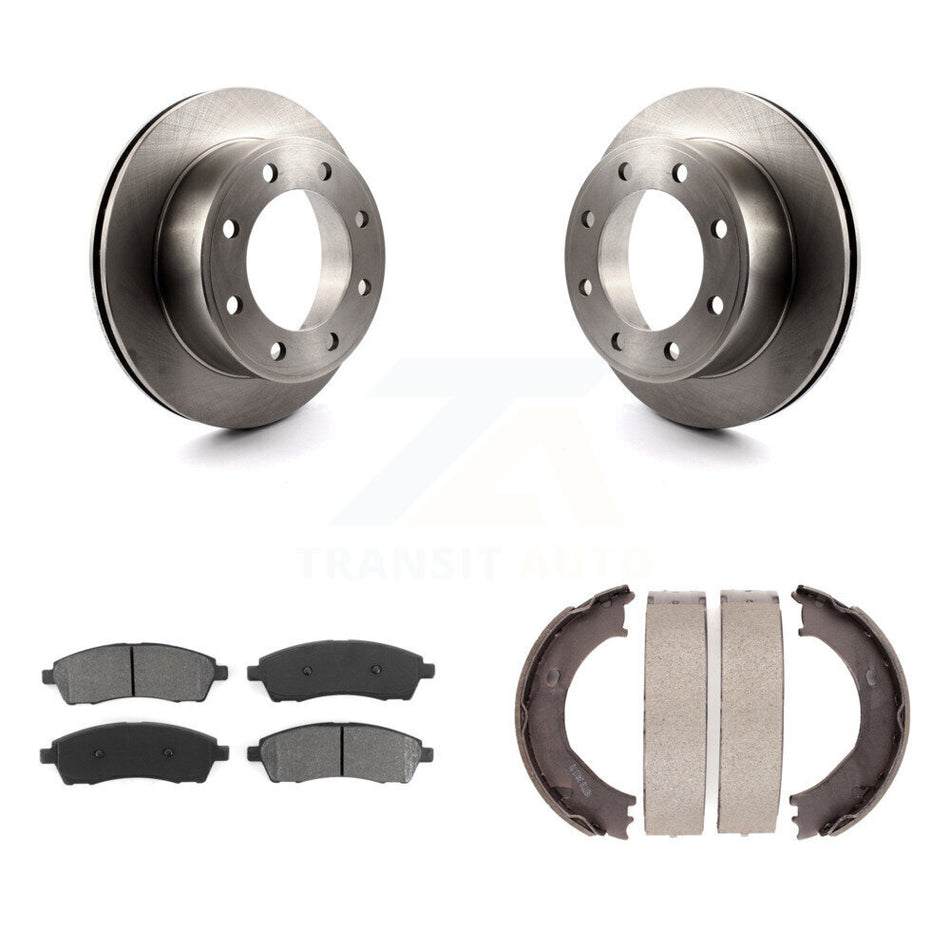 Rear Disc Rotors Semi-Metallic Pads And Parking Shoes Kit For Ford F-350 Super Duty F-250 K8S-104453