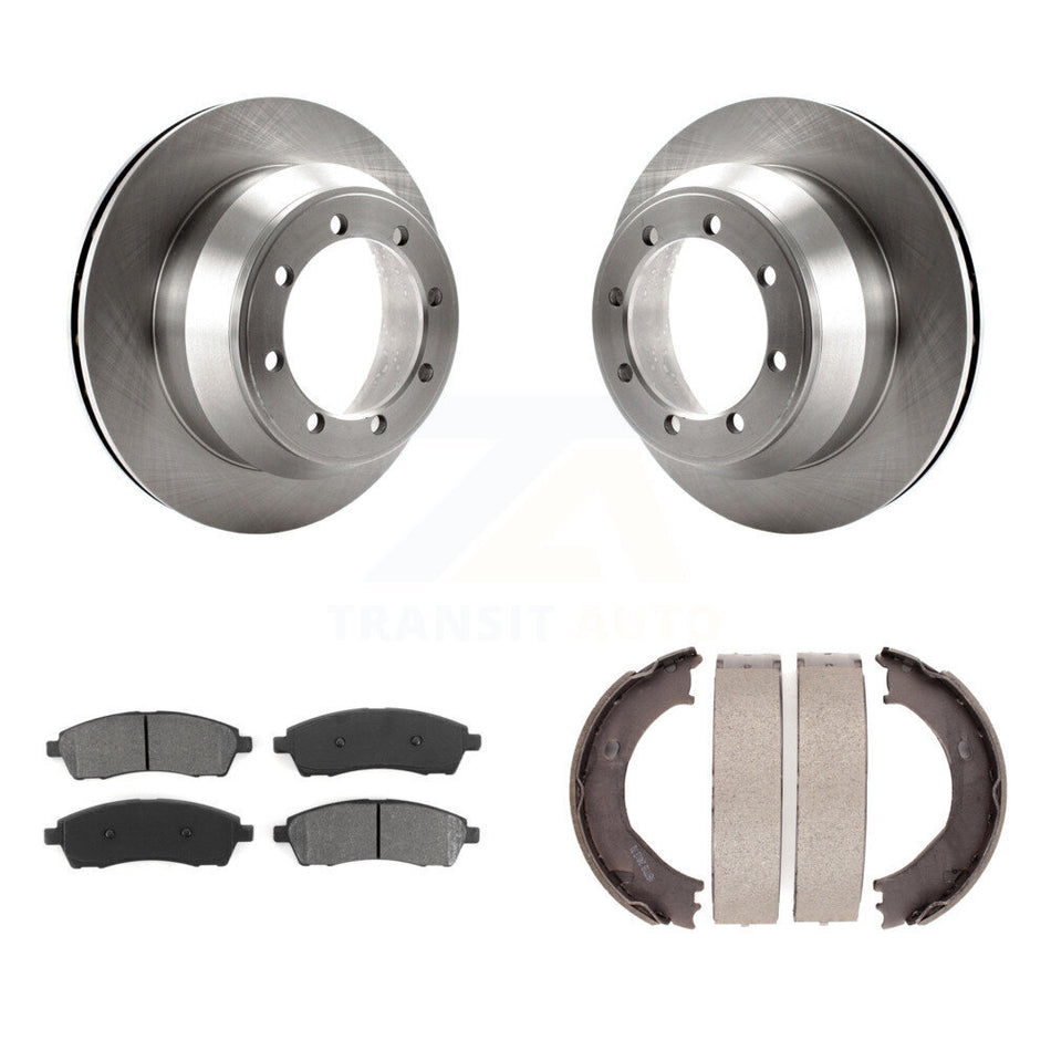 Rear Disc Rotors Semi-Metallic Pads And Parking Brake Shoes Kit For Ford F-350 Super Duty K8S-104454