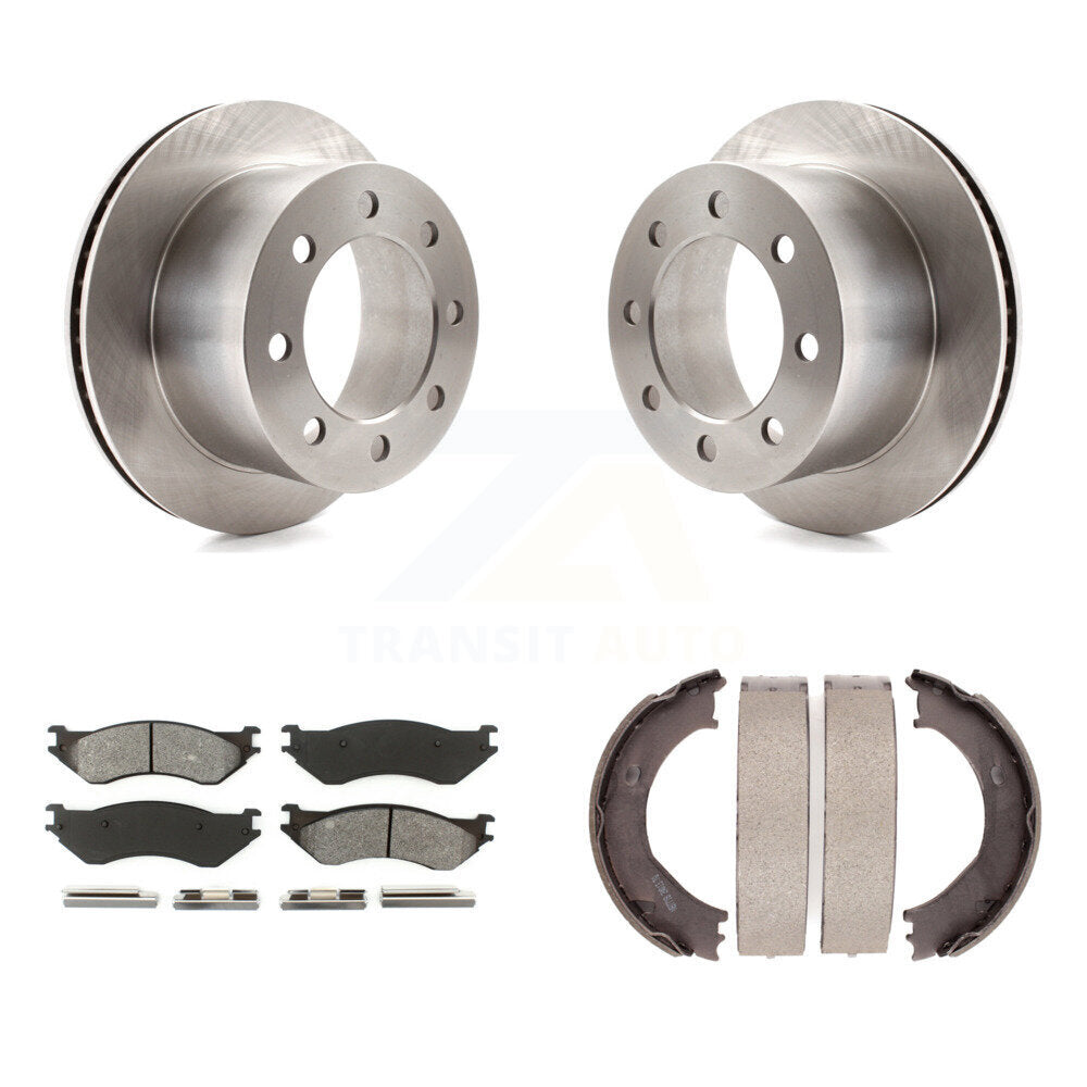 Rear Disc Rotors Semi-Metallic Pads & Parking Shoes Kit For 2001-2002 Dodge Ram 2500 3500 K8S-104457