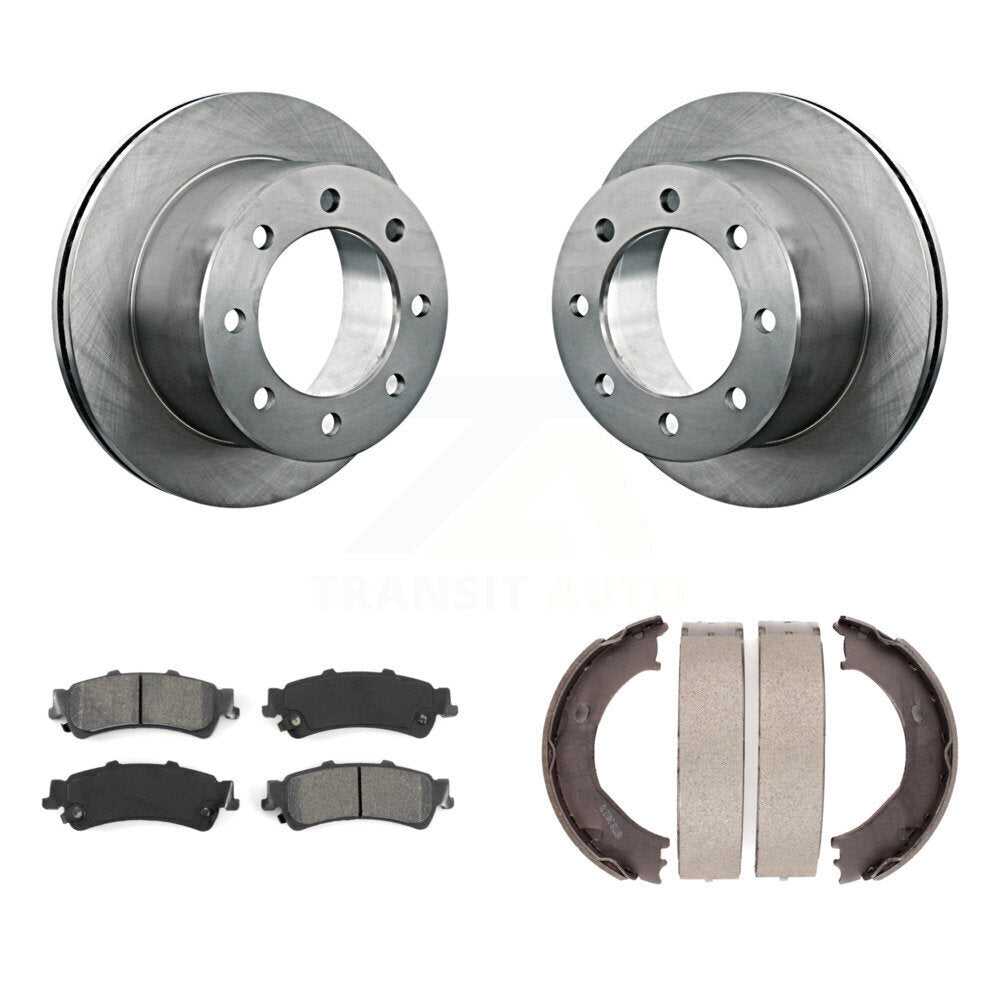 Rear Disc Rotors Semi-Metallic Pads And Parking Brake Shoes Kit For 2001 GMC Sierra 3500 K8S-104459