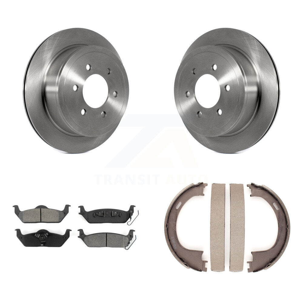Rear Disc Rotors Semi-Metallic Pads And Parking Shoes Kit For Ford F-150 Lincoln Mark LT K8S-104470
