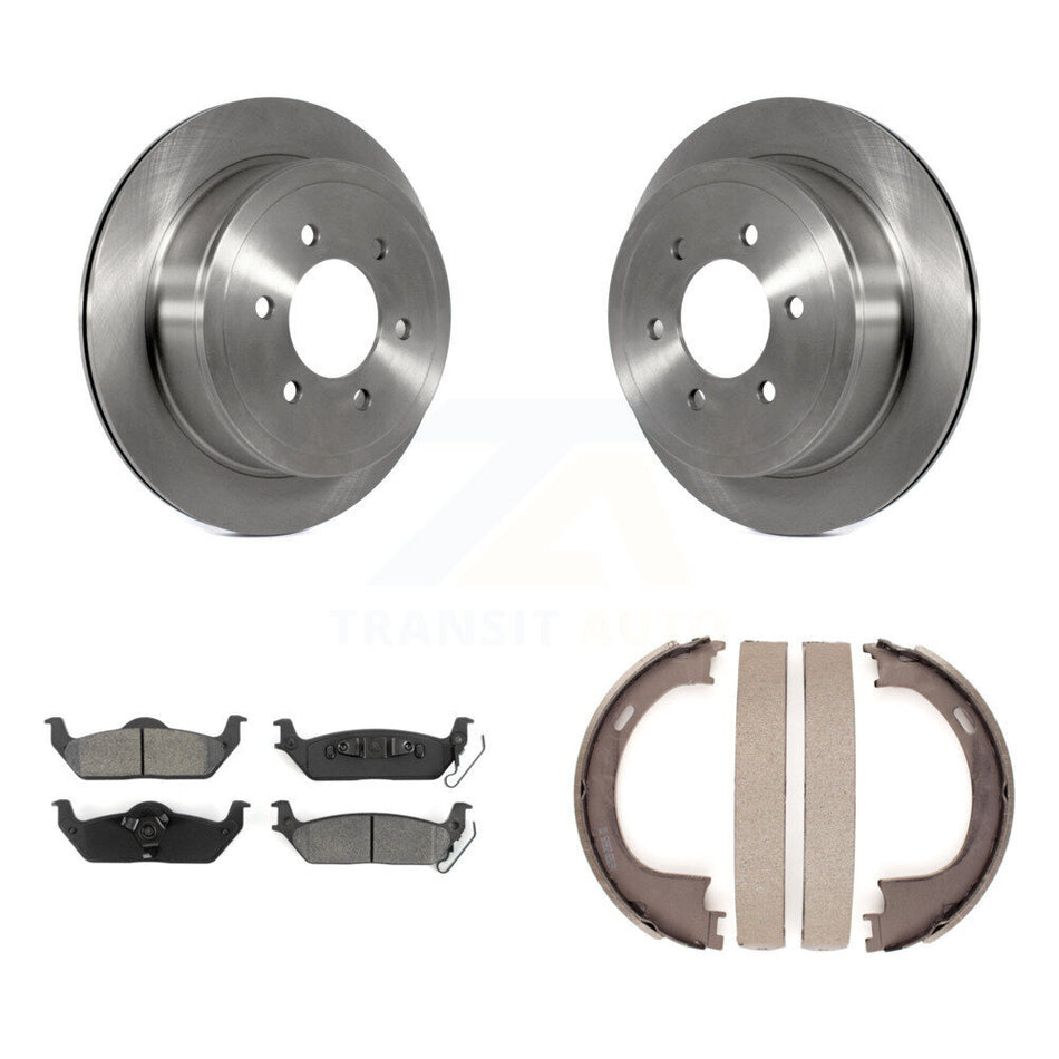 Rear Disc Rotors Semi-Metallic Pads And Parking Shoes Kit For Ford F-150 Lincoln Mark LT K8S-104470