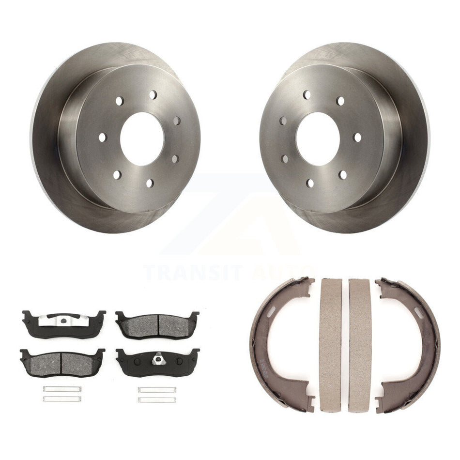Rear Disc Rotors Semi-Metallic Pads And Parking Brake Shoes Kit For Ford F-150 F-250 K8S-104478