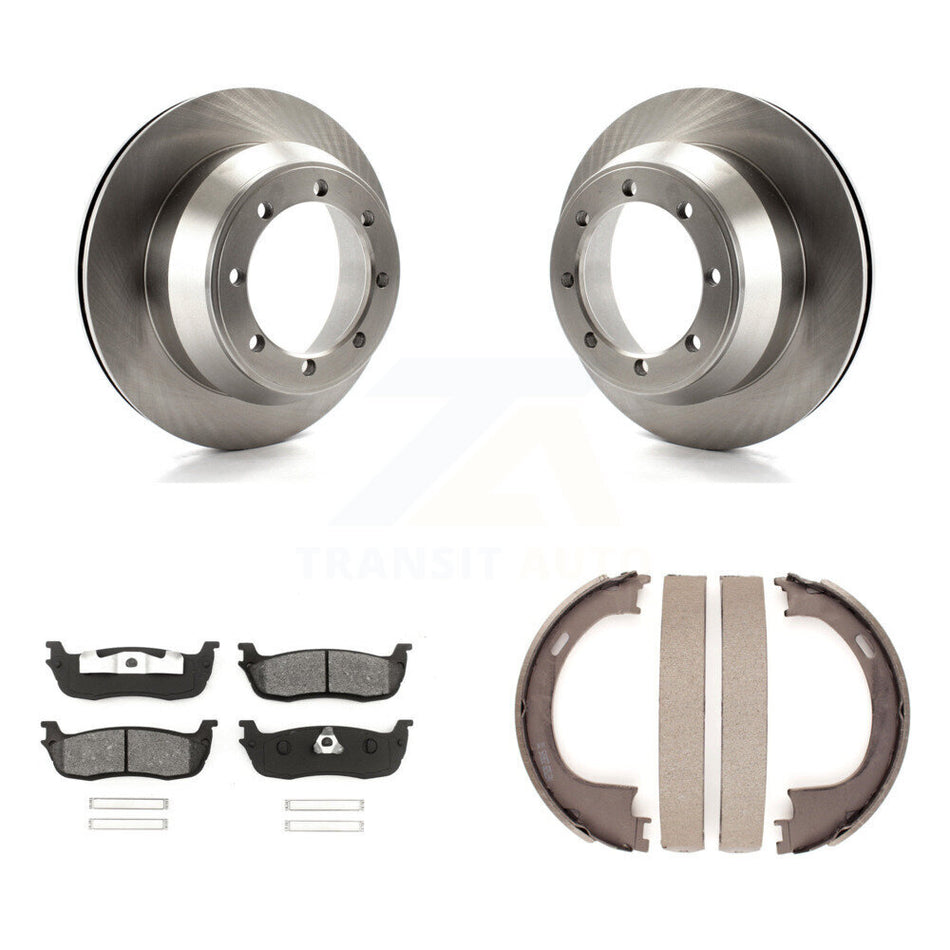 Rear Disc Rotors Semi-Metallic Pads & Parking Shoes Kit For Ford F-150 With 8 Lug Wheels K8S-104479