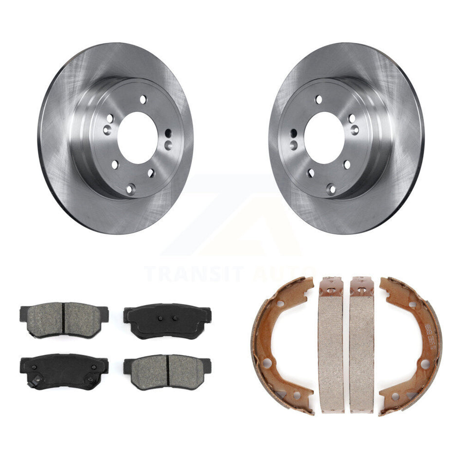 Rear Disc Rotors Semi-Metallic Pads And Parking Brake Shoes Kit For Hyundai Sonata 3.3L K8S-104488
