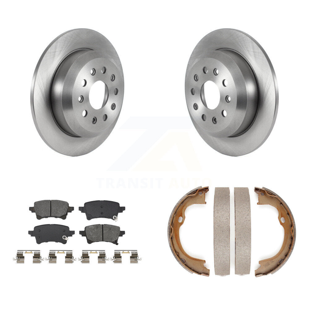 Rear Disc Rotors Semi-Metallic Pads And Parking Brake Shoes Kit For Jeep Wrangler K8S-104496