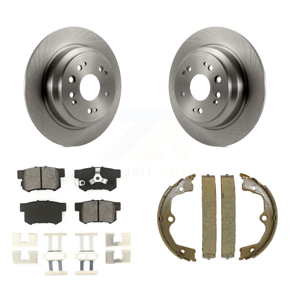 Rear Disc Rotors Semi-Metallic Pads & Parking Brake Shoes Kit For Honda Accord Crosstour K8S-104536