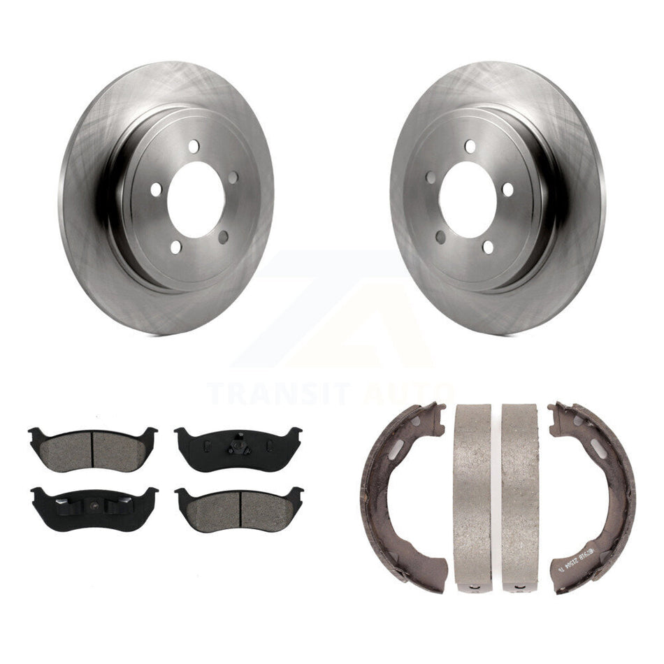 Rear Disc Rotors Semi-Metallic Pads And Parking Brake Shoes Kit For Ford Explorer Mercury K8S-104538