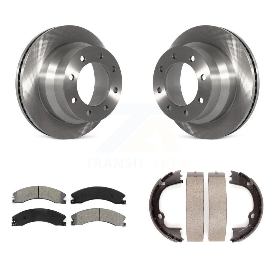 Rear Disc Rotors Semi-Metallic Pads And Parking Brake Shoes Kit For GMC Savana 3500 K8S-104558