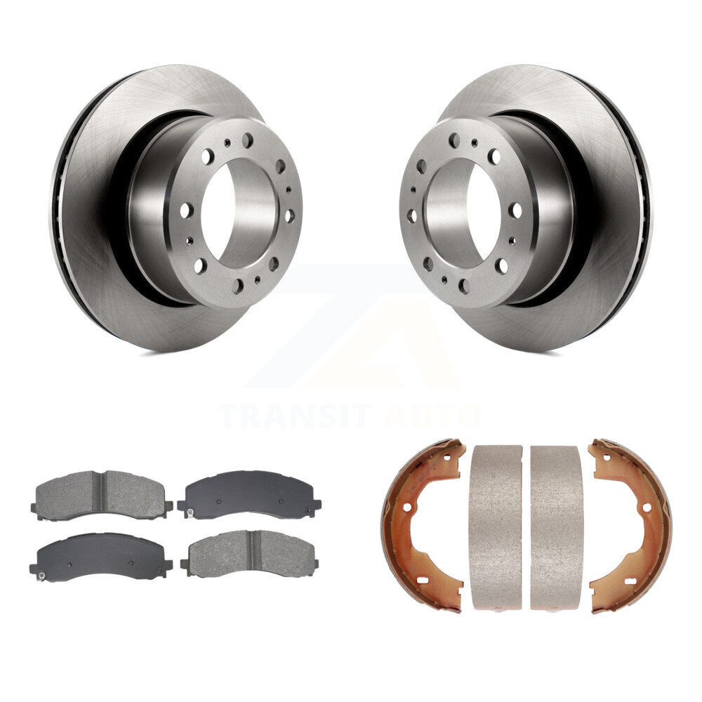Rear Disc Rotors Semi-Metallic Pads And Parking Brake Shoes Kit For Ram 3500 K8S-104572