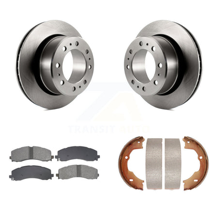 Rear Disc Rotors Semi-Metallic Pads And Parking Brake Shoes Kit For Ram 3500 K8S-104572