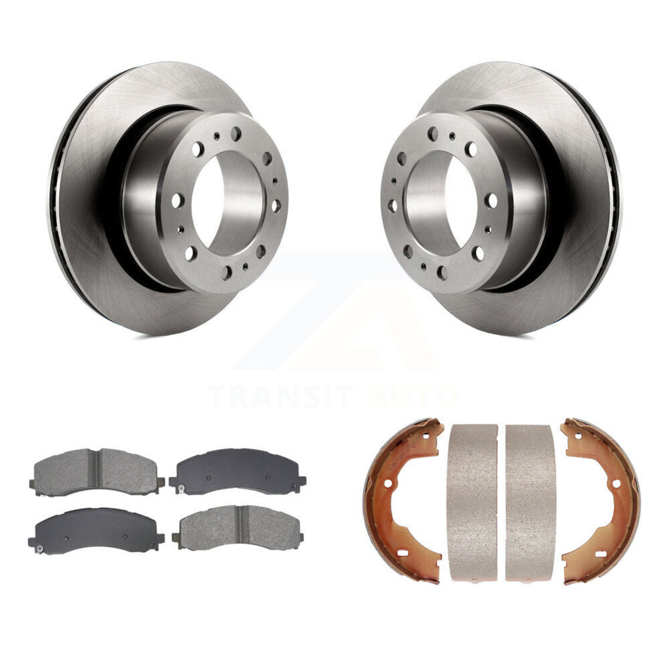 Rear Disc Rotors Semi-Metallic Pads And Parking Brake Shoes Kit For Ram 3500 K8S-104572