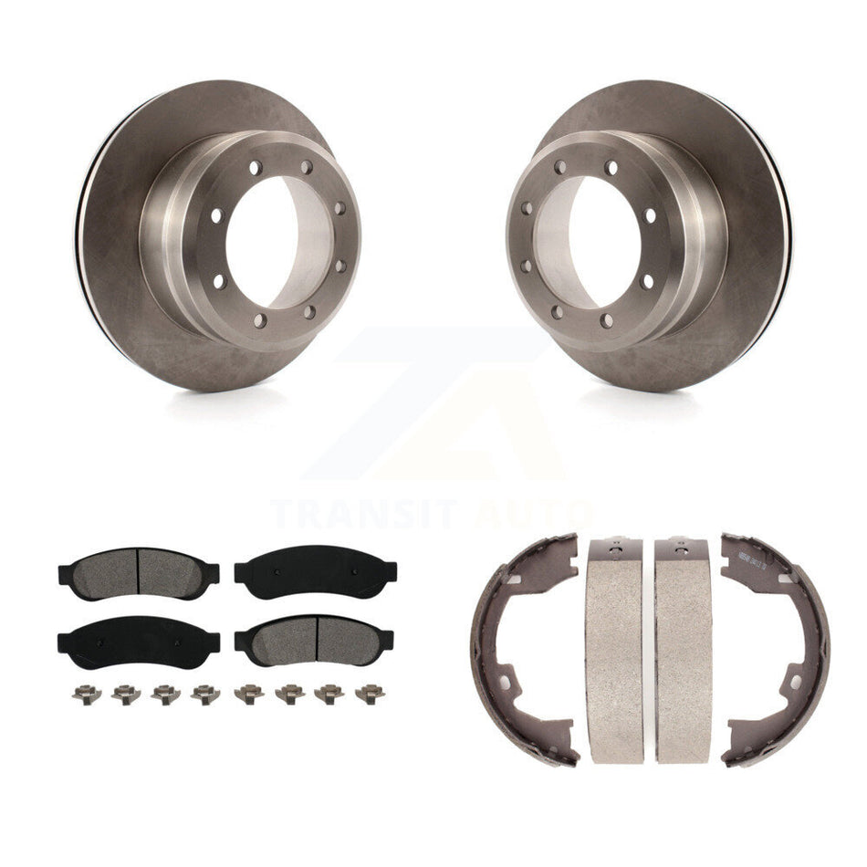Rear Disc Rotors Semi-Metallic Pads And Parking Brake Shoes Kit For Ford F-350 Super Duty K8S-104574