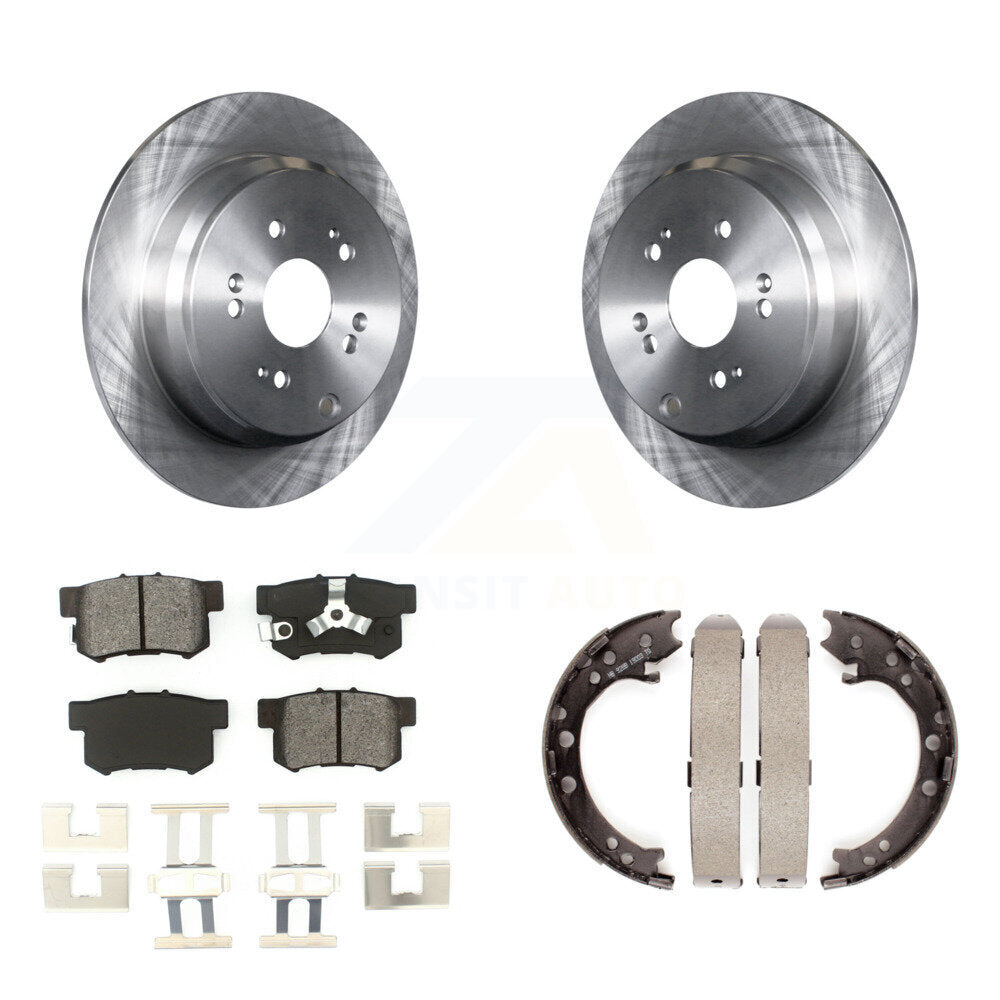 Rear Disc Rotors Semi-Metallic Pads And Parking Brake Shoes Kit For Honda CR-V Acura RDX K8S-104615