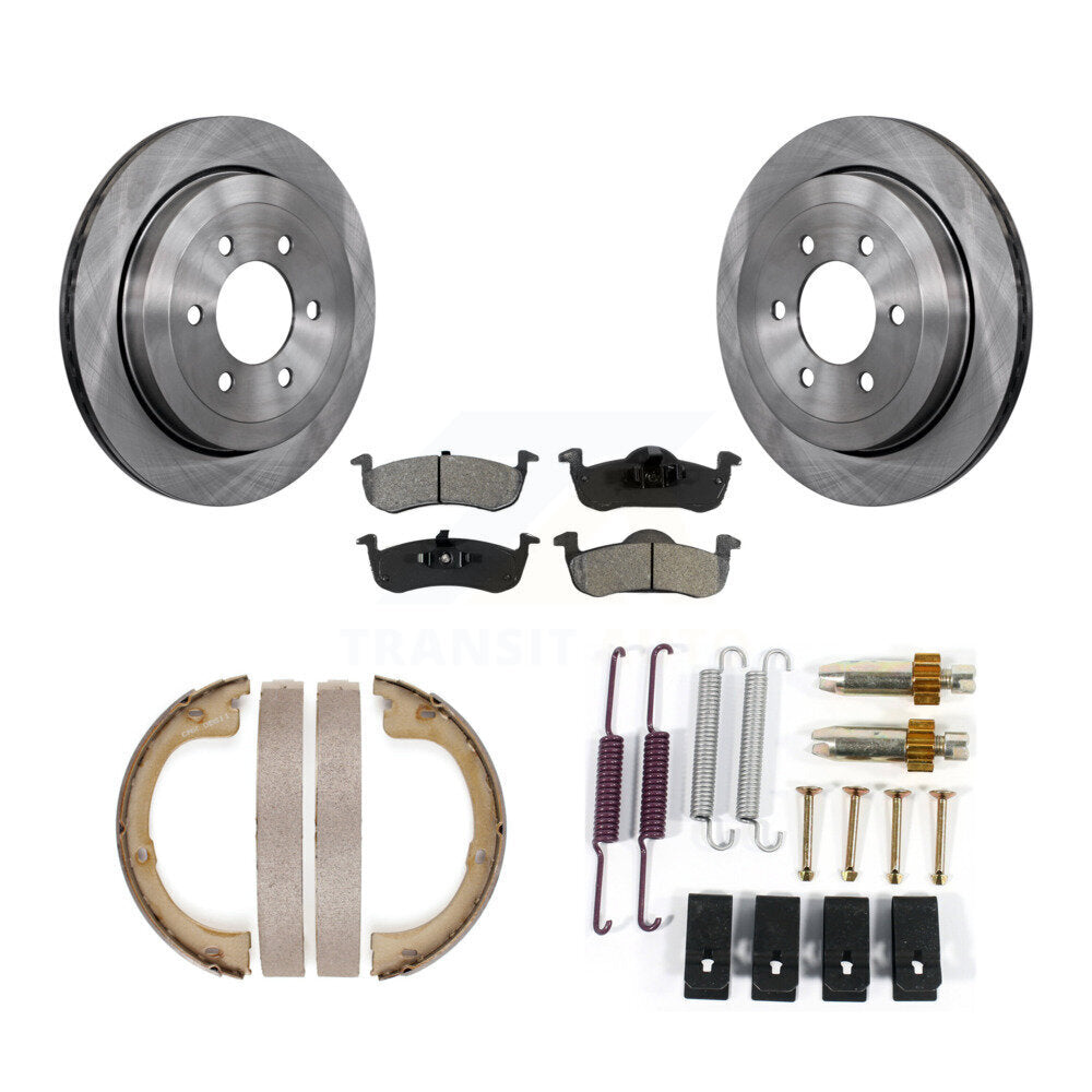 Rear Disc Rotors Semi-Metallic Pads Parking Brake Shoes Hardware Kit For Ford Expedition K8S-104671